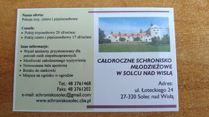 Ganzjährig geöffnete Jugendherberge in Solec nad Wisłą